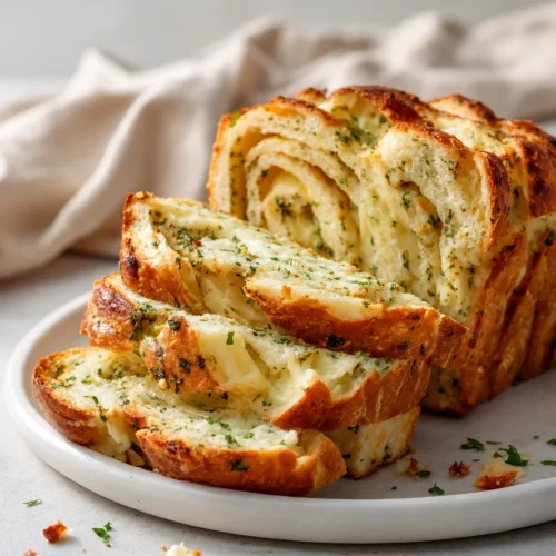 Swirled Garlic Herb And Cheese Bread 2 Swirled garlic herb cheese bread freshly baked and ready to serve.